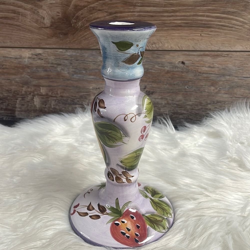 Vintage Ceramic Candlestick, Fruit Design, 9” tall